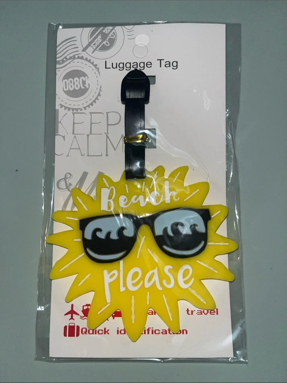 Beach Please Yellow Sun Luggage Tag with Sunglasses